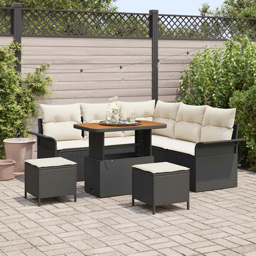 Set Divano da Giardino con cuscino 8 pcs Nero e Crema 3364085