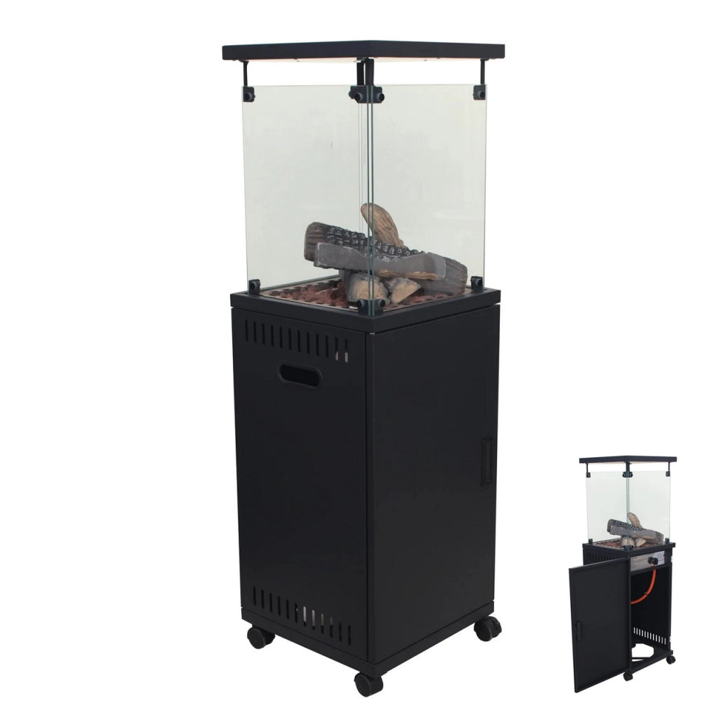 Stufa Patio a gas gpl 11 Kw con accensione piezoelettrica e legnetti decorativi - Riscaldatore da esterno decorativo 42x42x H 140cm - Ideale per bar, ristoranti, strutture