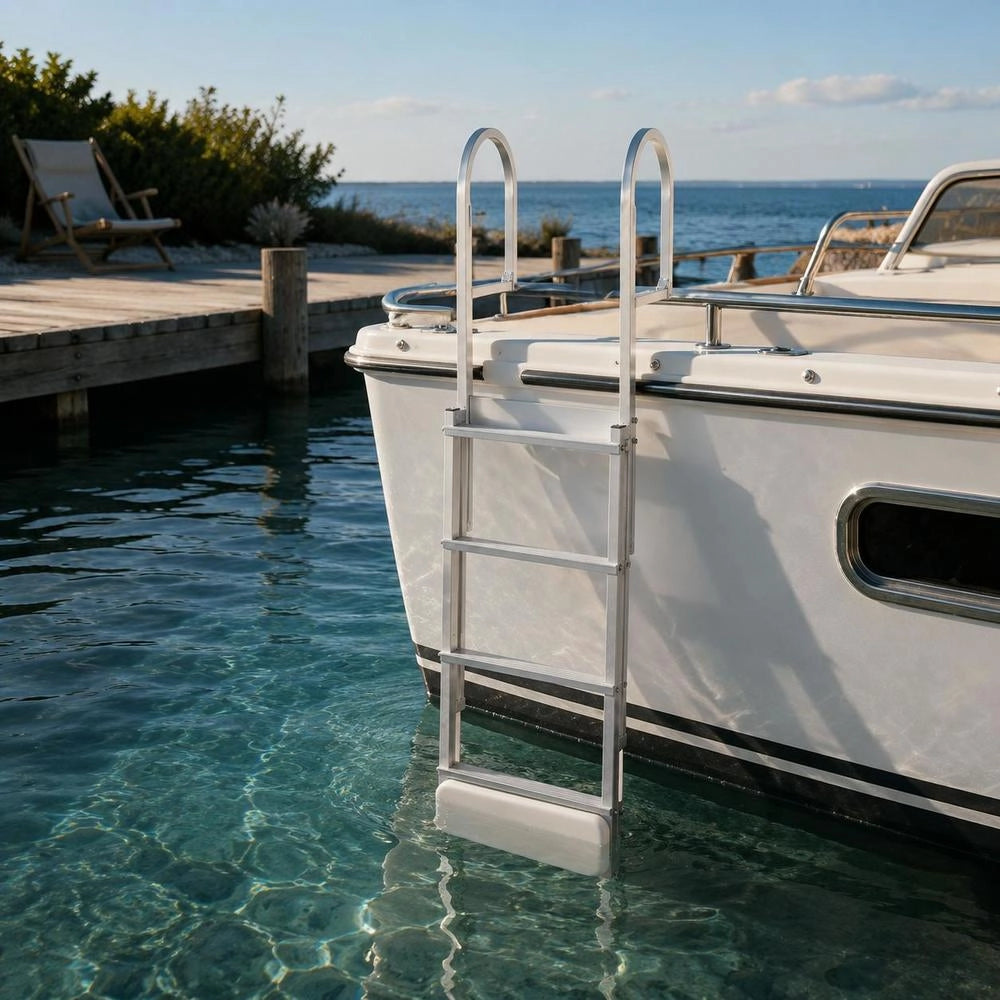 Scaletta Telescopica Per Molo, Scaletta Dritta Retrattile Da Pontile, 4 Gradini Antiscivolo In PP, Portata Massima 227 Kg, Struttura In Lega Di Alluminio, Sistema Galleggiante Auto-Sollevante