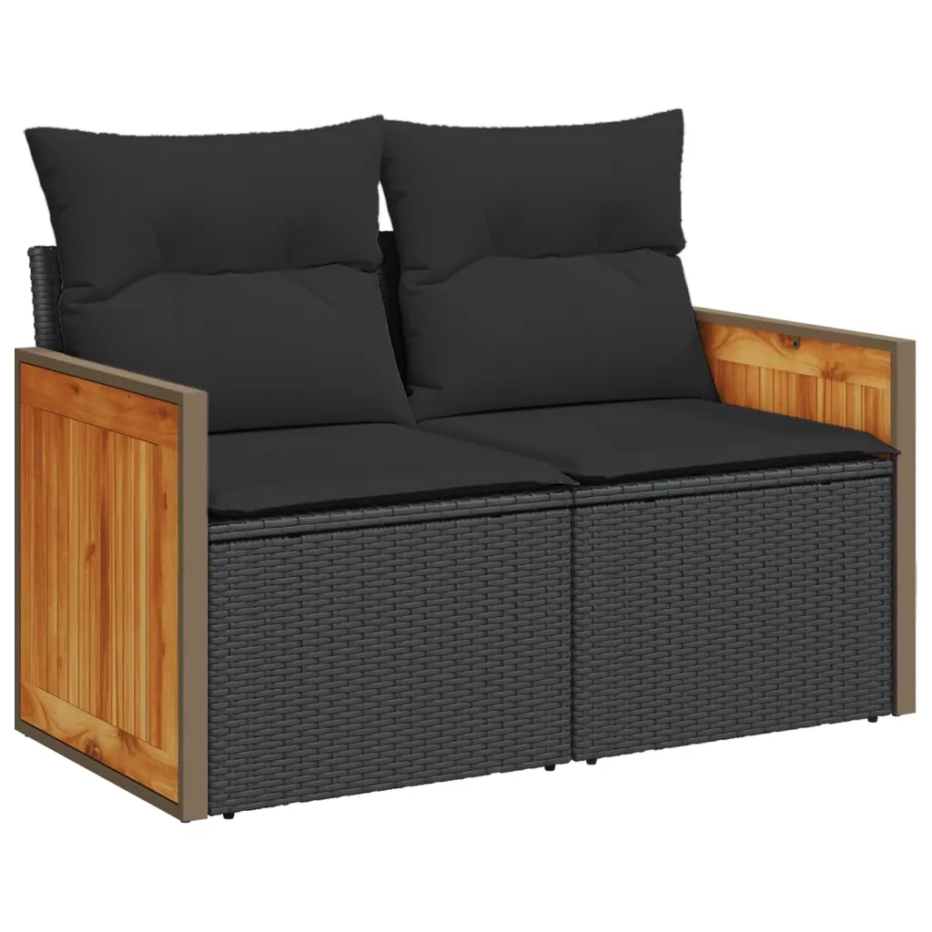 Set Divani da Giardino 9 pz con Cuscini Nero in Polyrattan 3227931