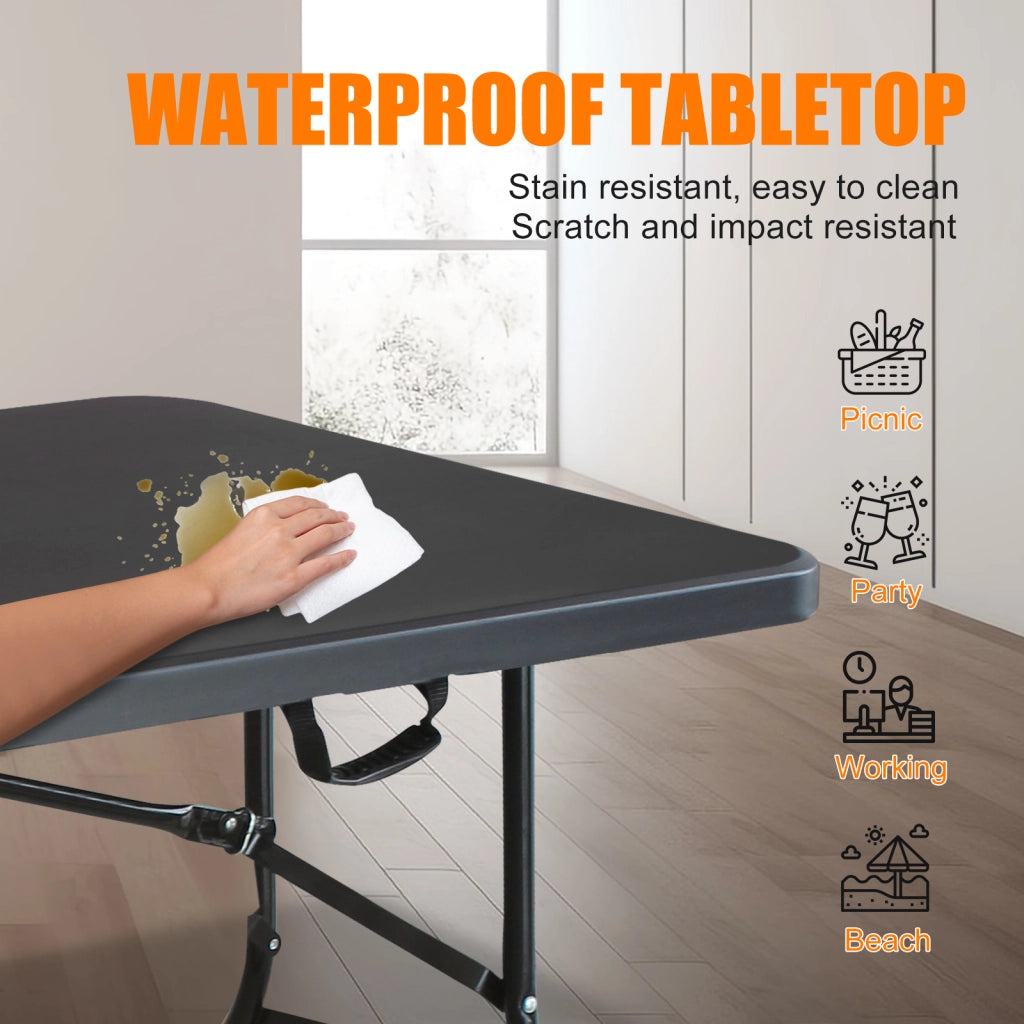 Tavolo pieghevole portatile pesante da 180 cm con maniglia; tavolo pieghevole; tavolo pieghevole multifunzionale per feste picnic in campeggio dentro e all'aperto; capacità peso 135 KG (nero)