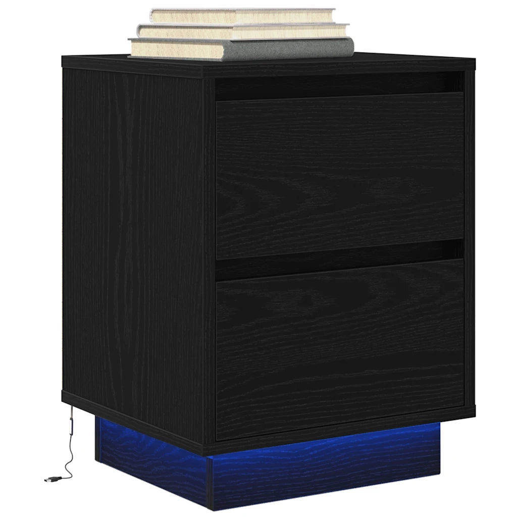 Comodino | Armadio da Notte | Mobiletto da notte con Luci LED Nero 38x34x50 cm