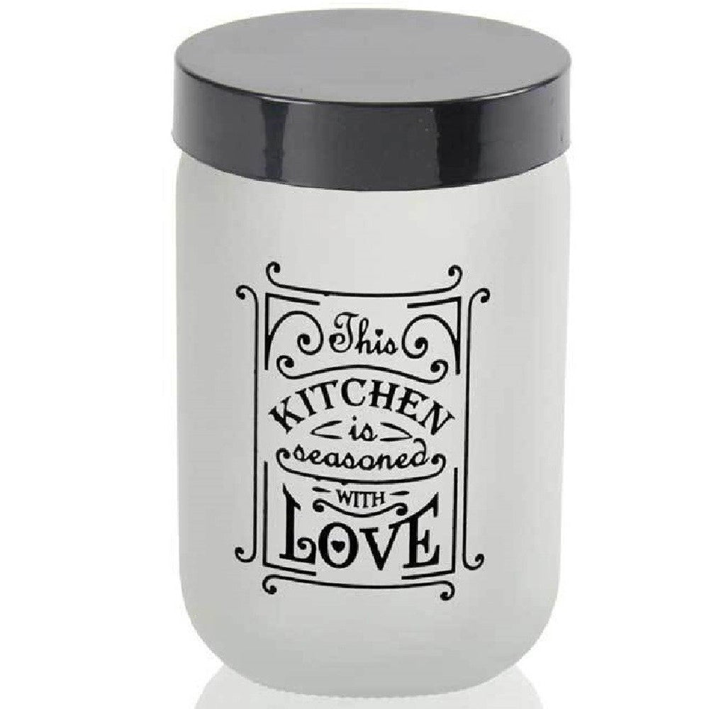 Trade Shop - Barattolo Contenitore Vetro Bianco Love Moderno Satinato Tonda 660ml 14x9cm 833458 -