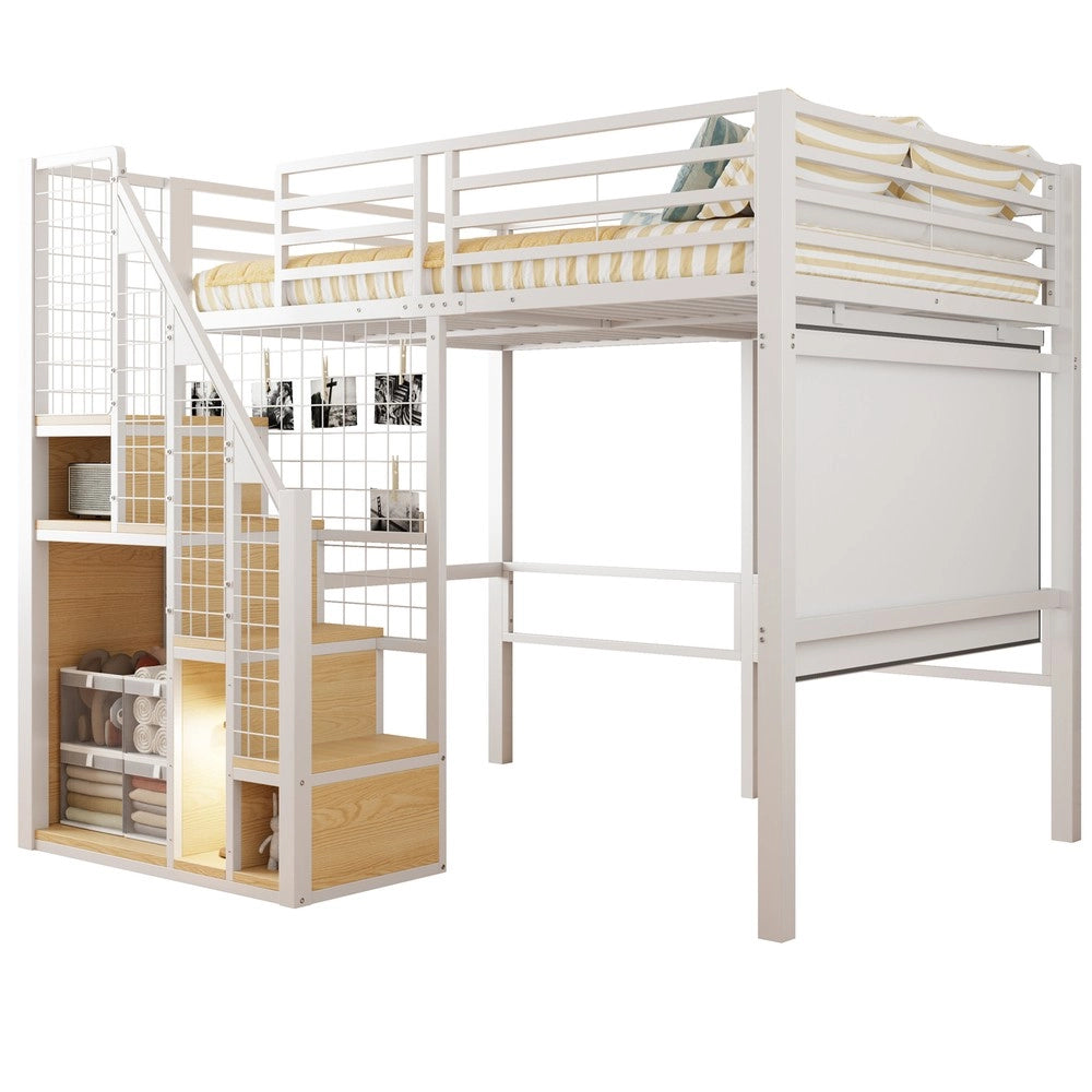 Letto a Soppalco con Scala ¨C Xylo ¨C Metallo Bianco 140x200