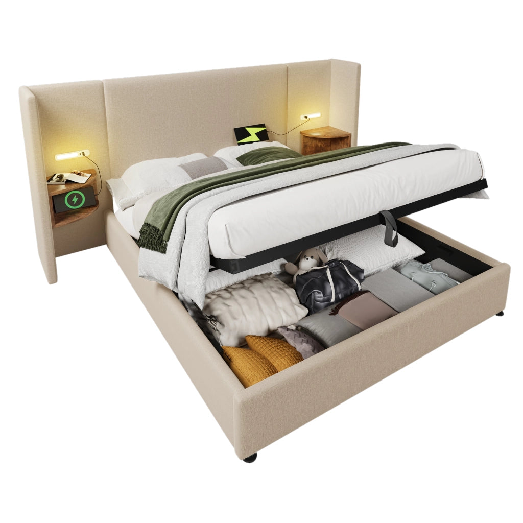 Set camera – 180x200 cm – comodino luce USBC contenitore – lino beige