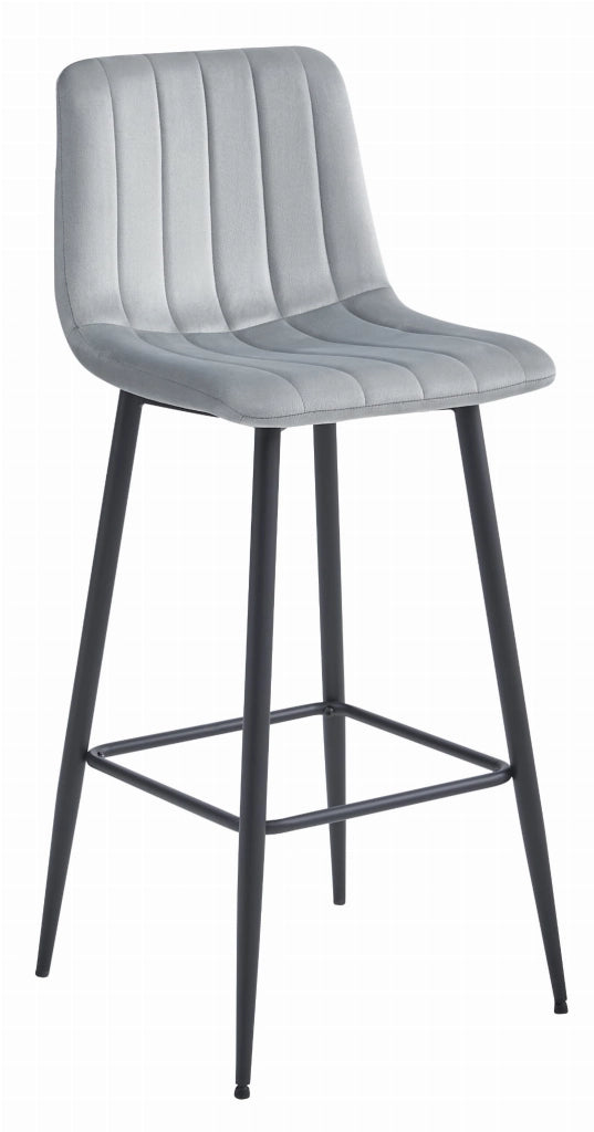 Sgabello da bar VALORA POZZA - Velluto grigio argento con gambe nere x 4