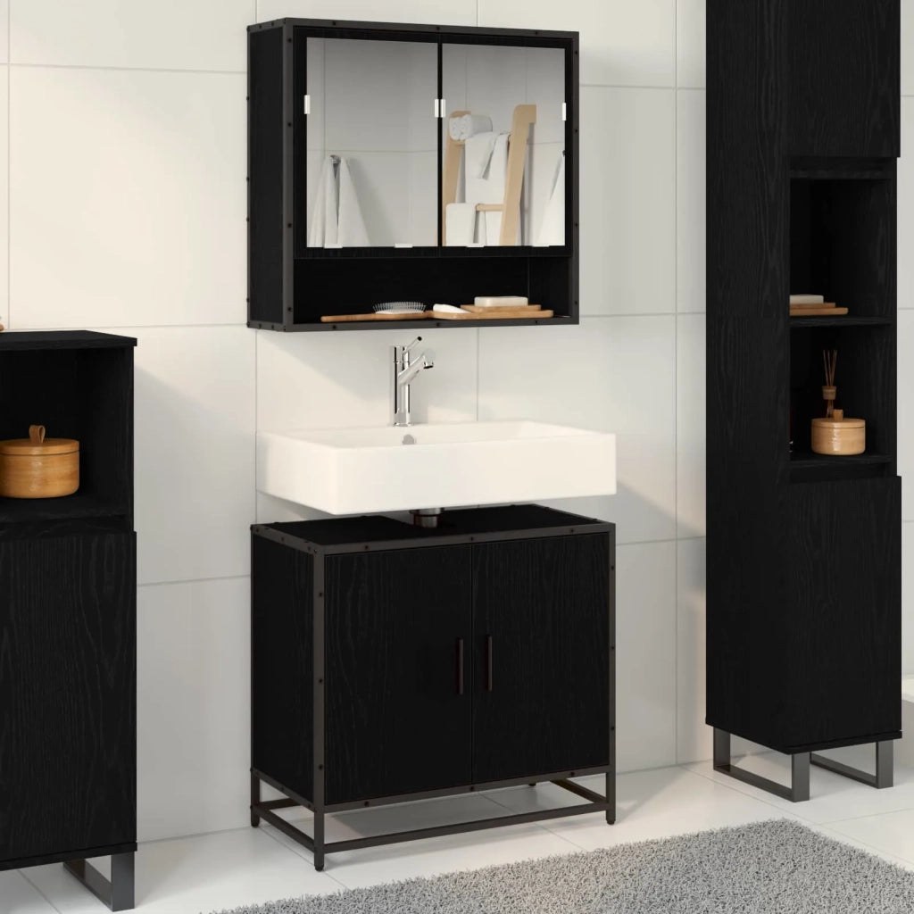 Mobile Lavabo | Armadio per Lavabo da Bagno Rovere Nero 65 x 33 x 60 cm