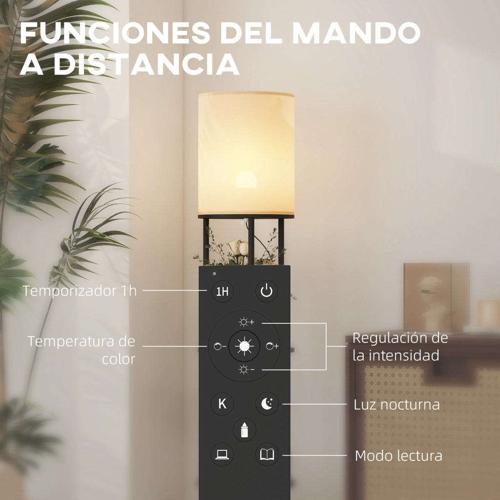 Lampada da Terra con Scaffale a 3 Temperature Colore Telecomando ¨C Minimal ¨C Nero