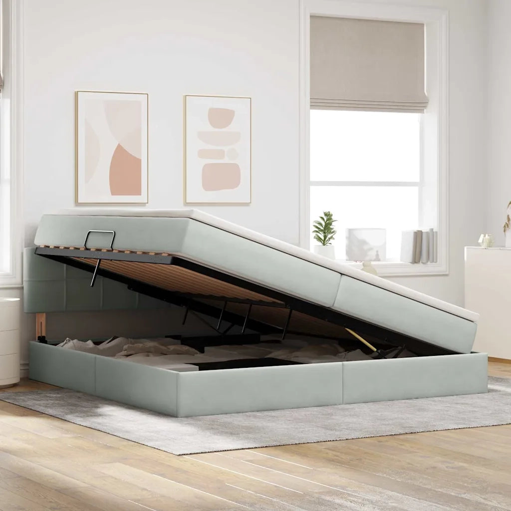 Letto con contenitore e LED Grigio chiaro 200 x 200 cm Velluto 3371415