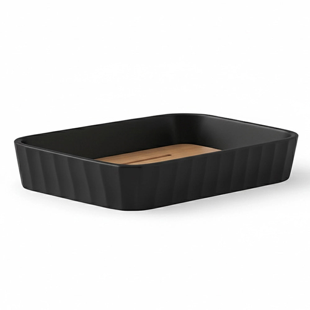Set accessori bagno nero in plastica e bambù 5 pezzi – Show