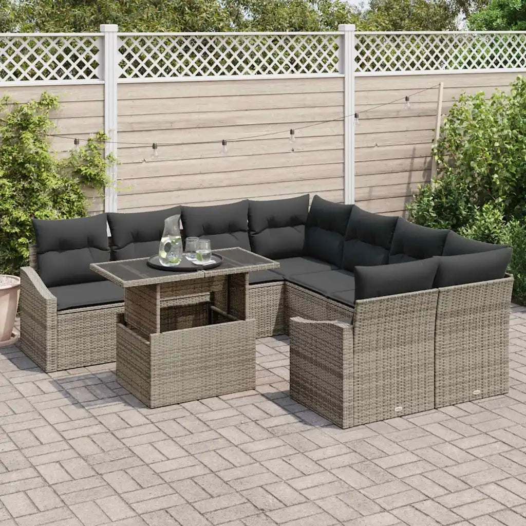 Set Divano da Giardino 9 pcs Grigio Poly Rattan 3357712