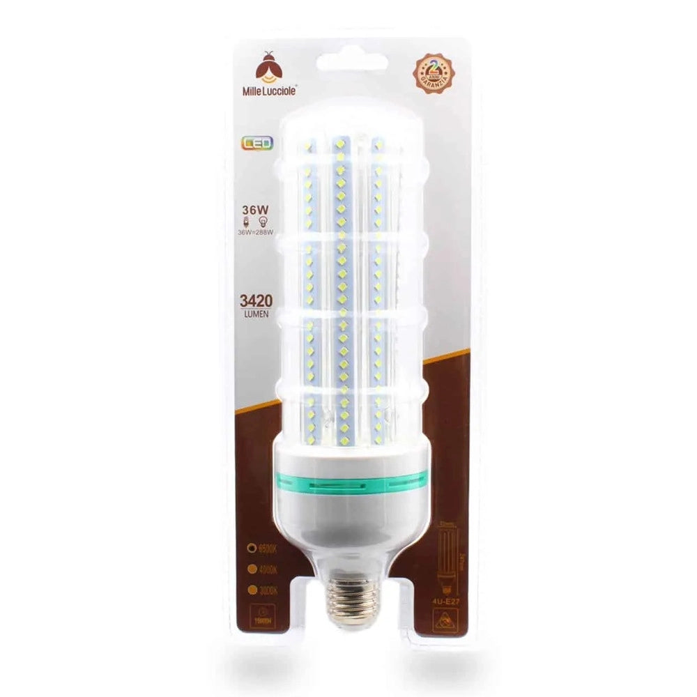 Trade Shop - Lampadina Led E27 36w 4u 3420lm Tubolare Tubo Lineare Luce Fredda Naturale Calda - -bianco Naturale      -