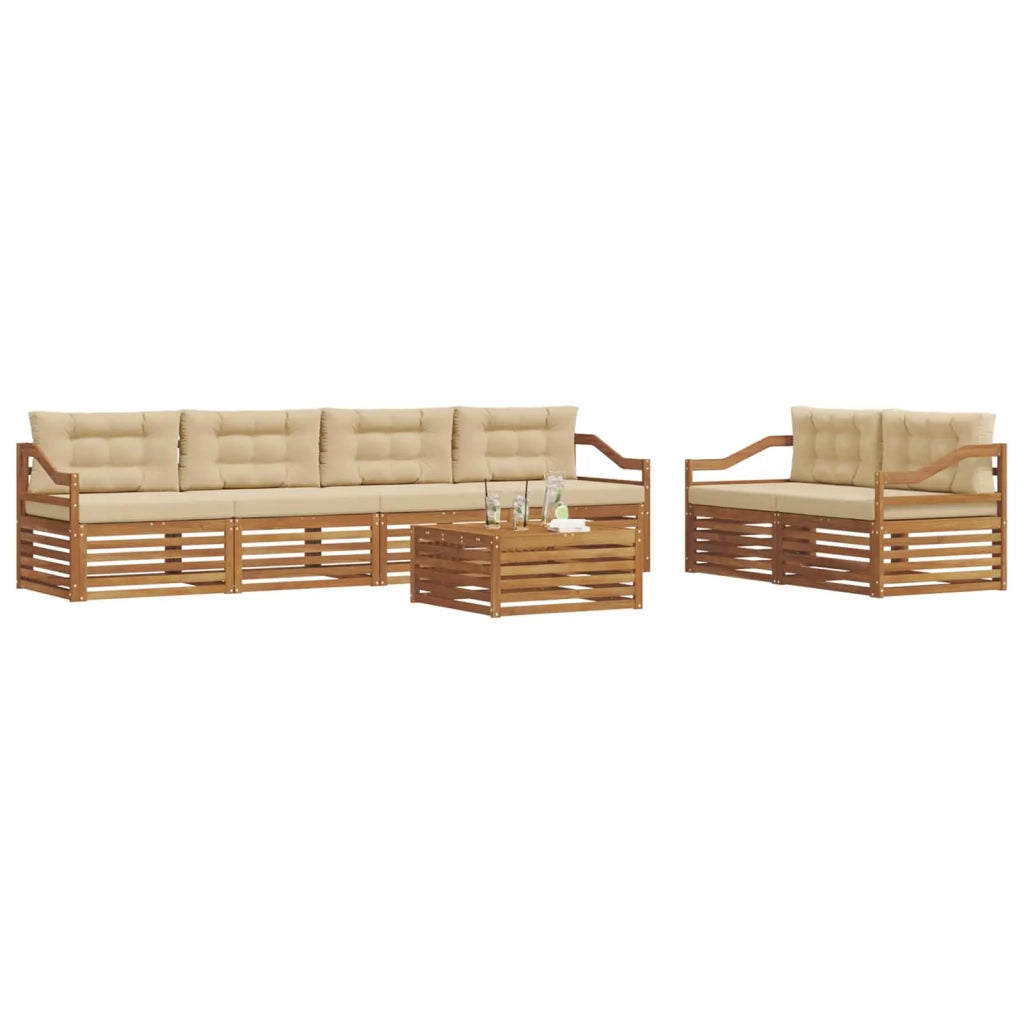 Set di divani da esterno con cuscino 7 pcs Naturale e Beige 3373078