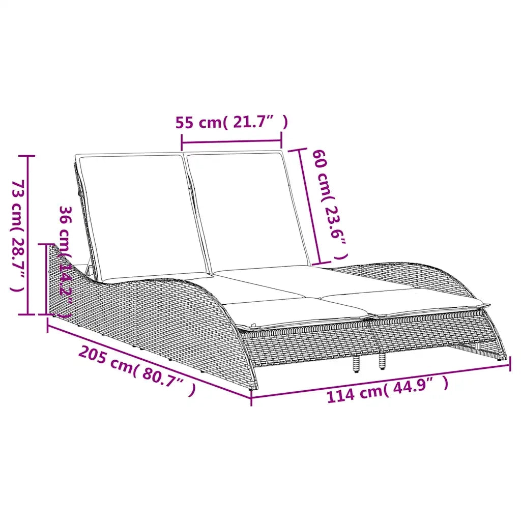 Lettino Prendisole con Cuscini Marrone 114x205x73 cm in Polyrattan 368294