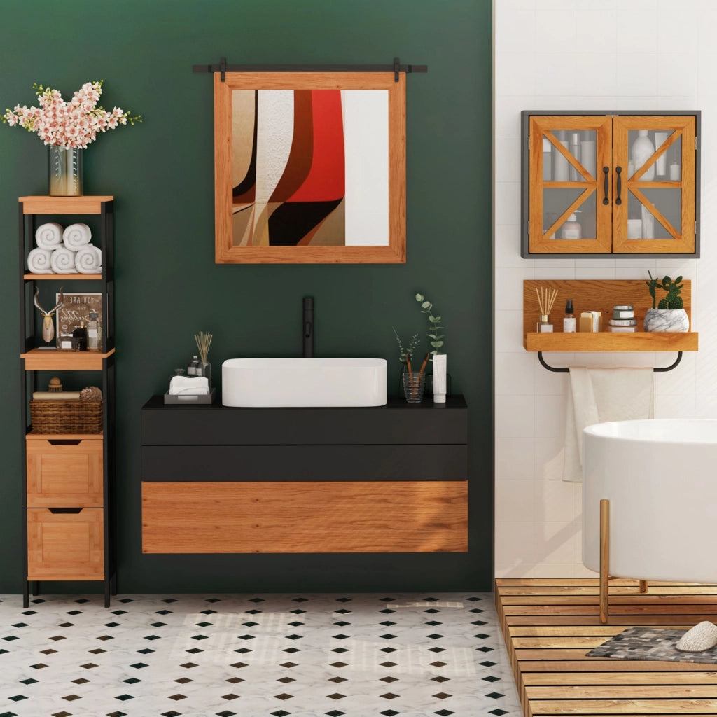 Mobile a Colonna per Bagno 30x30x144,3 cm in Legno MDF e Bambù