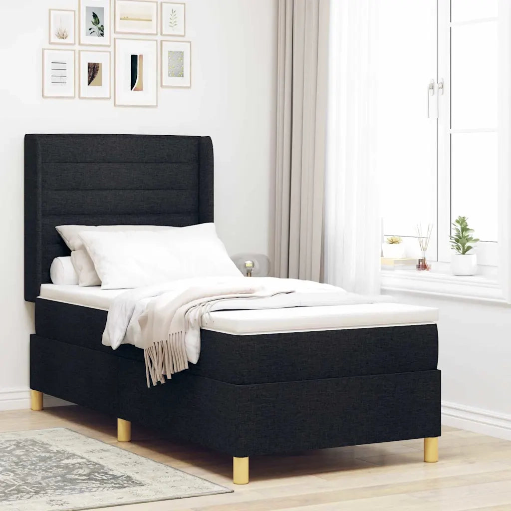 Letto a molle con materasso Nero 90 x 190 cm Tessuto