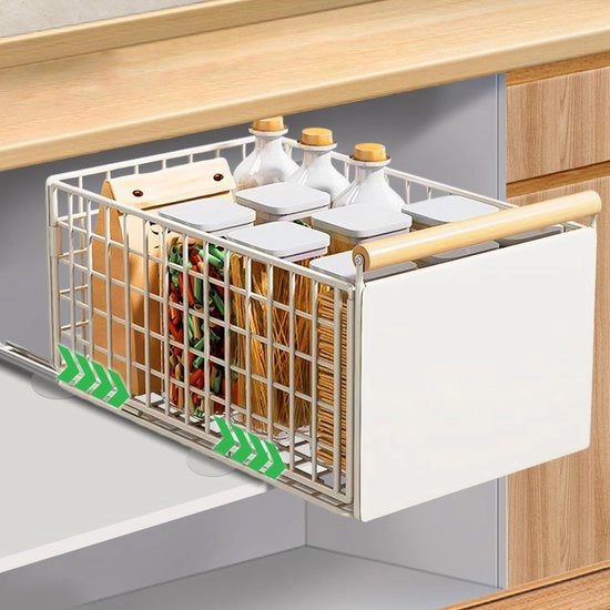 Organizzatore di cassetti estensibile con maniglia, ripiani pieghevoli e slittati, tavolo di lavoro estensibile per magazzino, armadio, cabina doccia, bianco, grande