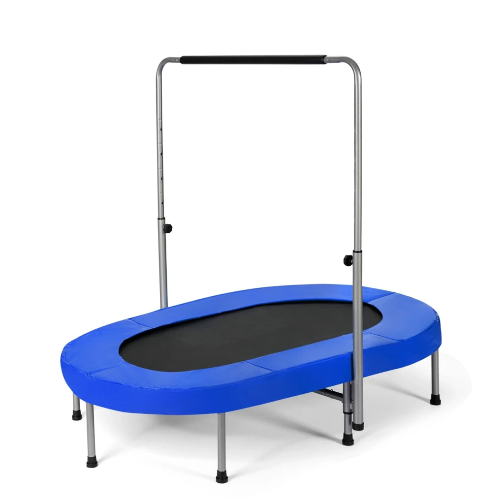 Trampolino doppio pieghevole 153 x 100 x 88-132 cm con maniglia regolabile 40 molle robuste atmosfera giocosa PVC blu 20_0014486