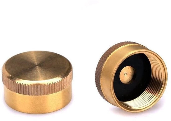 Propaanflesdop universale 2 pezzi - Navicella di copertura in ottone - Universale per 1"-20 vite - Adatto per 1 lb serbatoio di gas - Connessione ermetica - Durata e stabilità - Doppia vite per gas