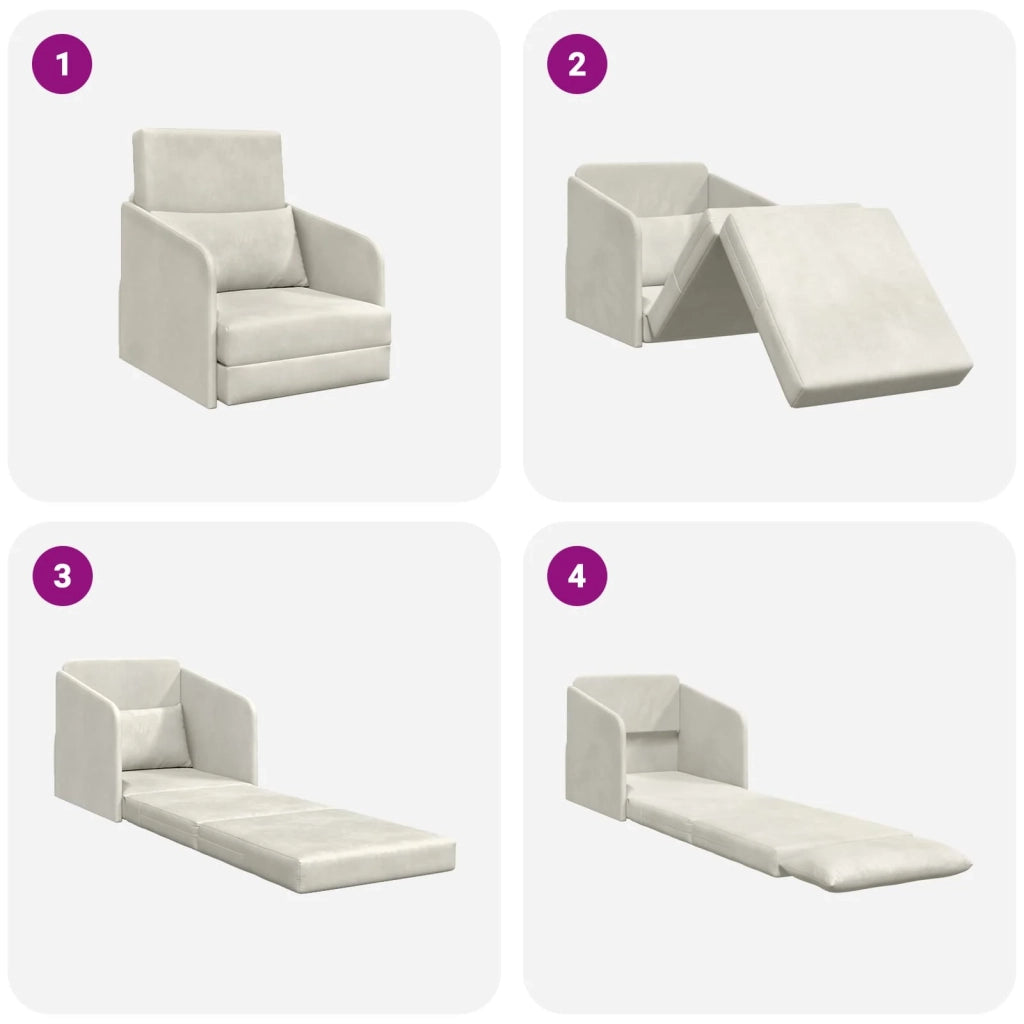 Divano letto | Sof¨¤ letto | Letto singolo Crema 65 x 80 x 83 cm Velluto