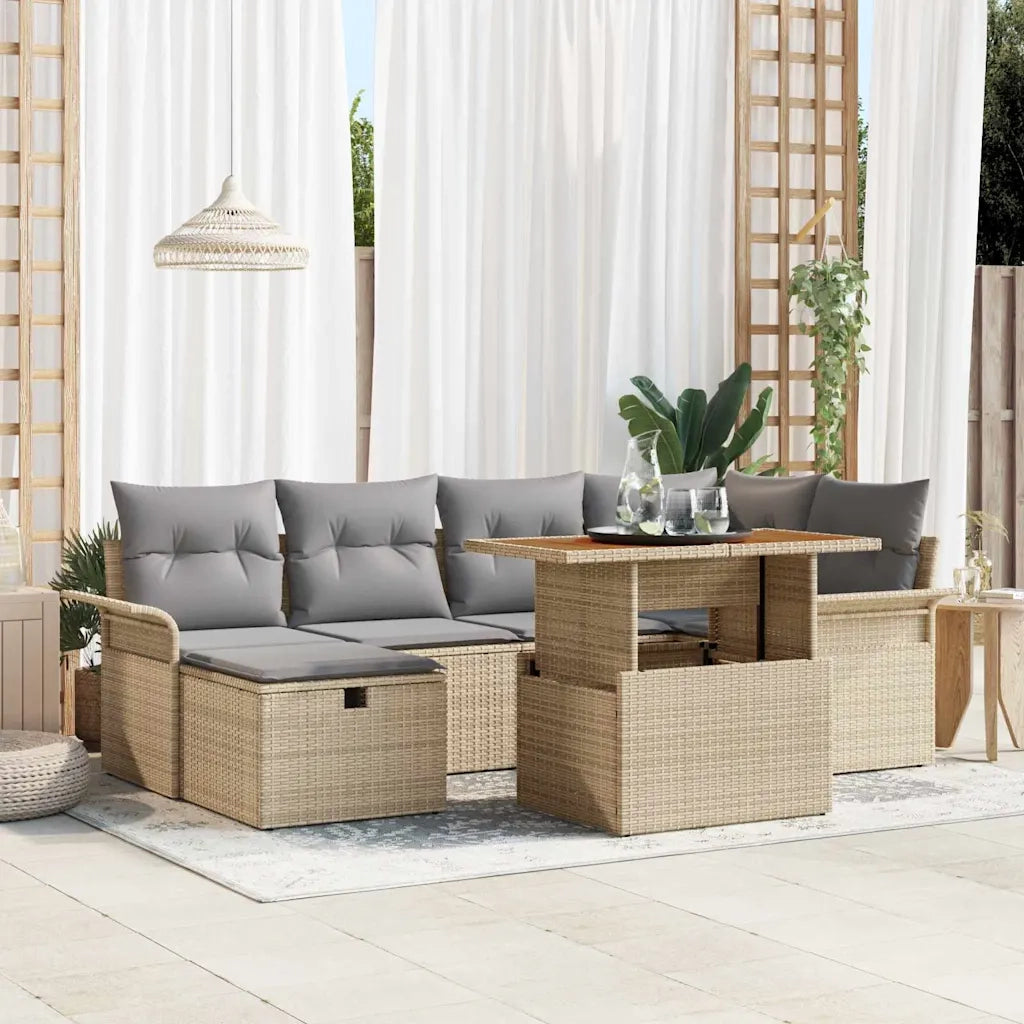 Set Divano da Giardino con cuscino 7 pcs Beige polyrattan 3359913