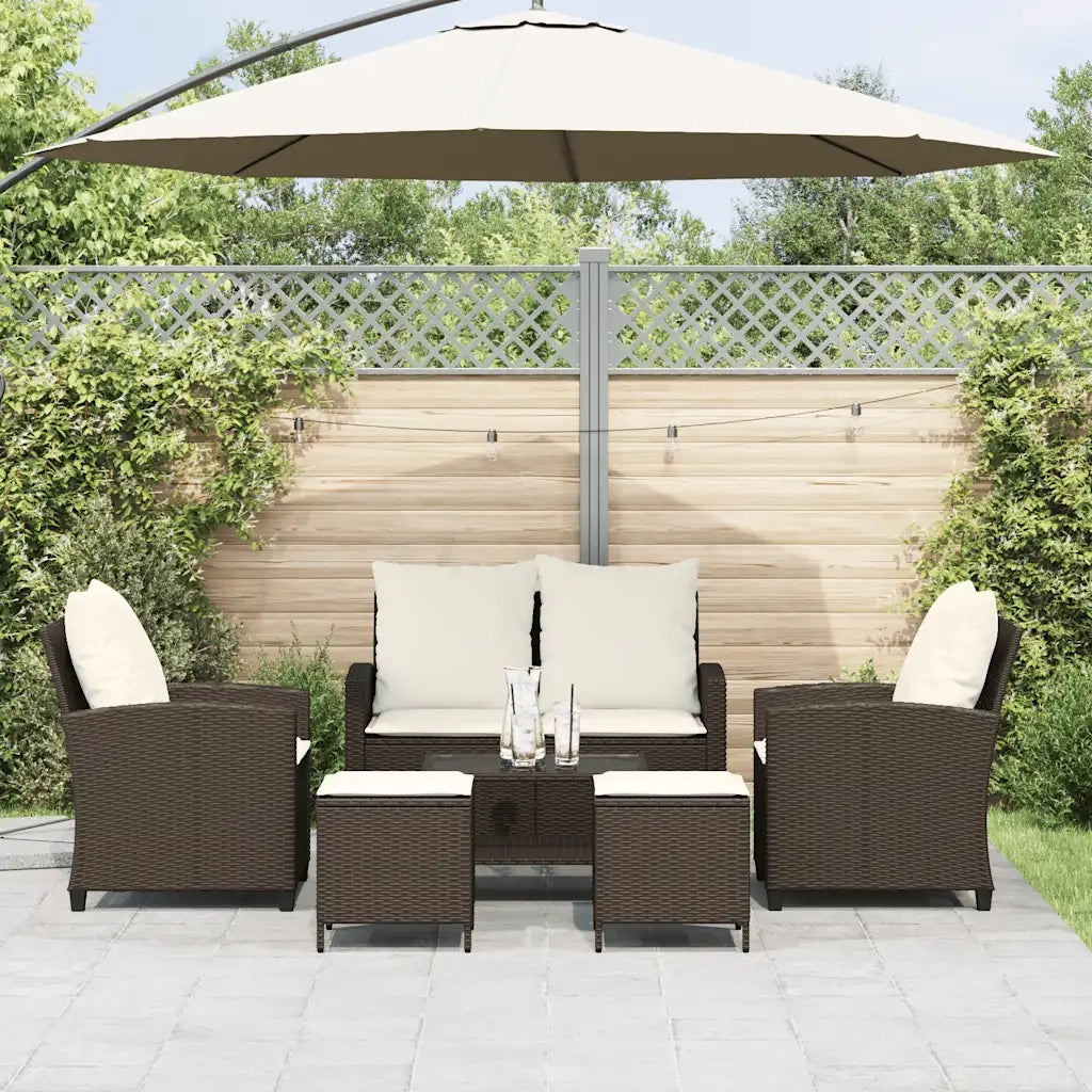 Set Divano da Giardino 6 pz con Cuscini Marrone in Polyrattan 3324578