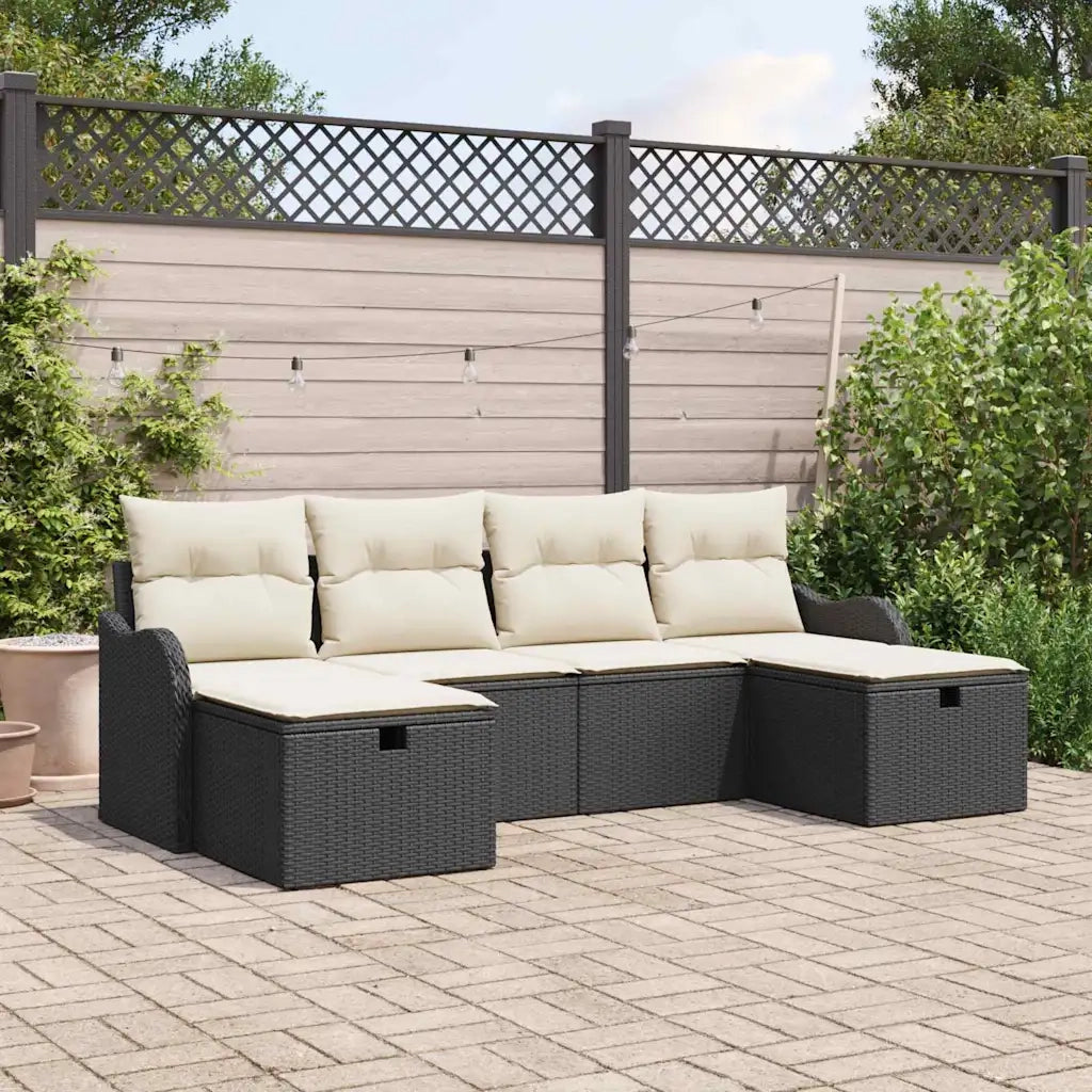 Set Divano da Giardino con cuscino 6 pcs Nero Poly Rattan 3360348