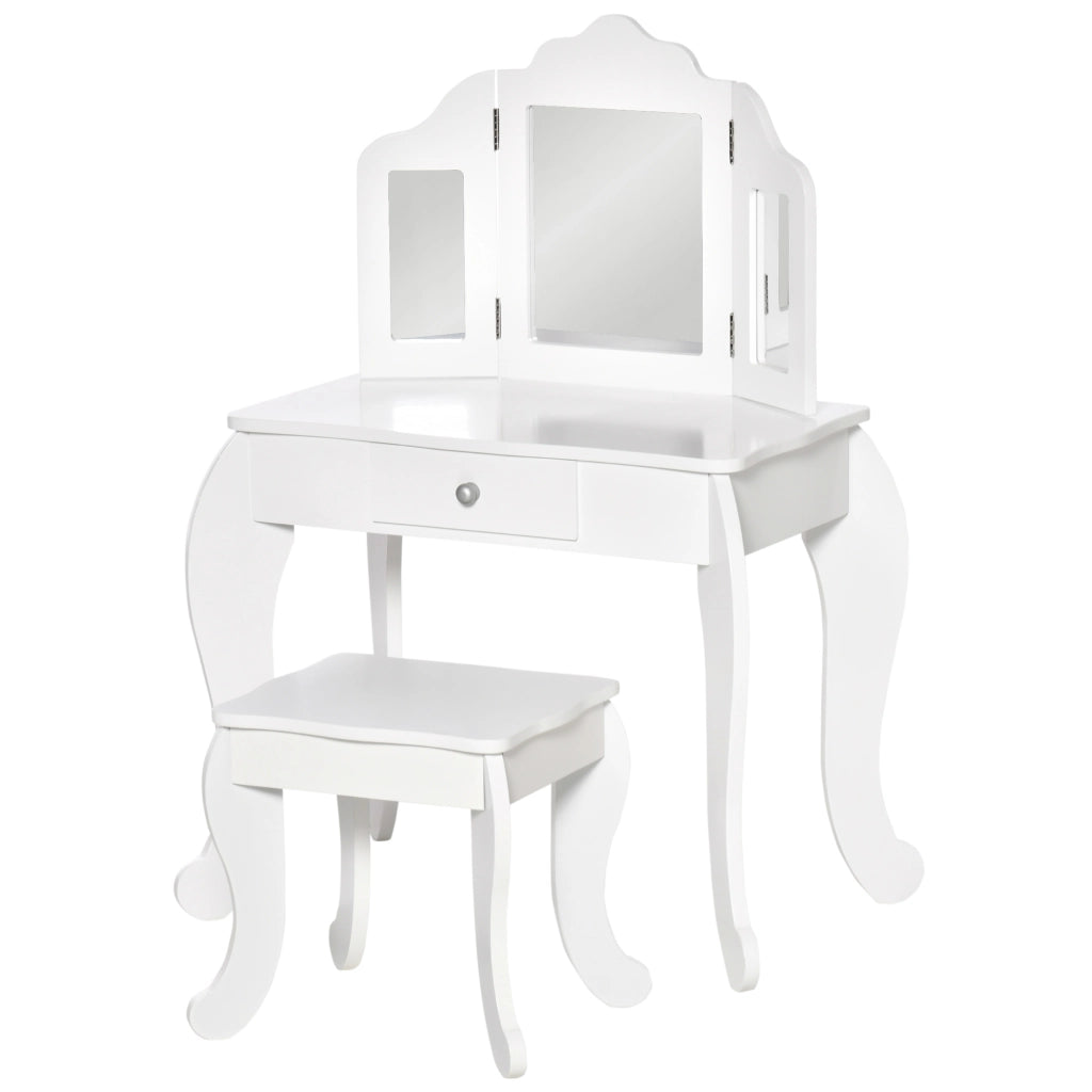 Scrivania Bambini con Specchio e Sgabello ¨C Minimal ¨C Bianco 63x40x85.5 cm