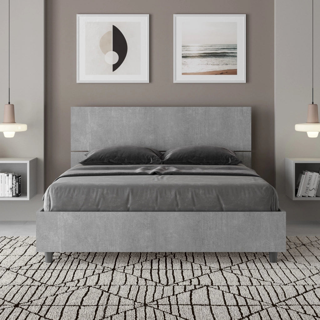 BS COM Letto matrimoniale francese con rete 140x190 testata dritta cemento