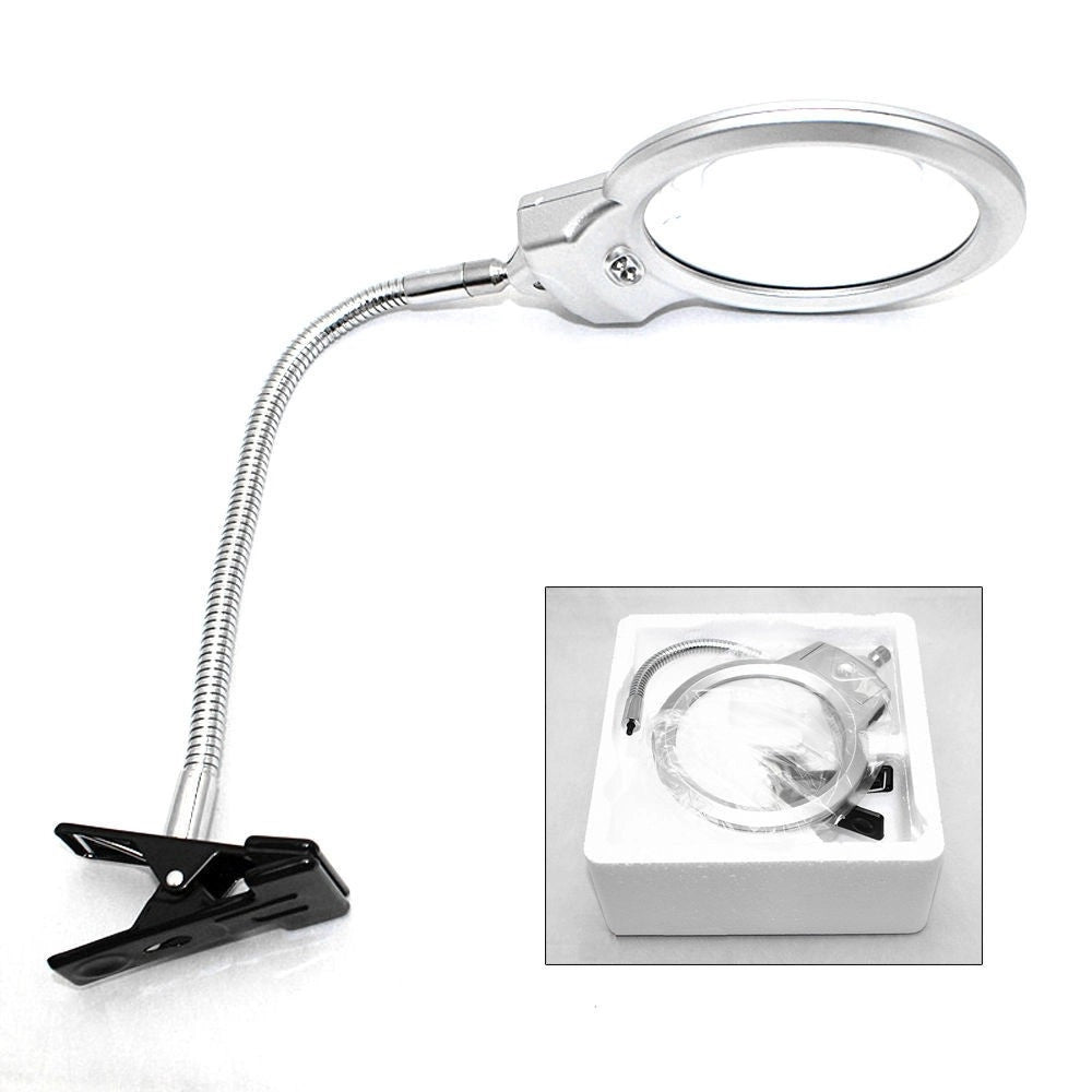 Trade Shop - Lampada Lente Led Clip Da Tavolo Scrivania Ufficio Ingrandimento Con Pinza 2 Led -