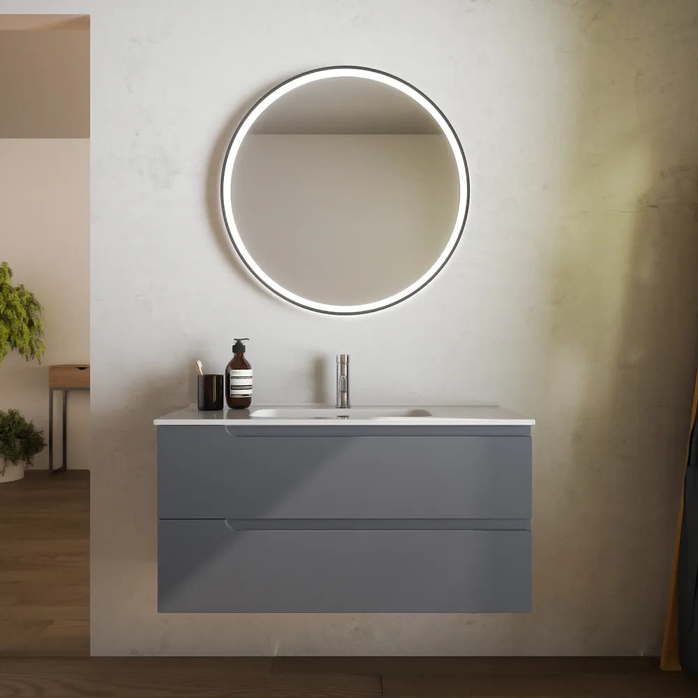 Mobile bagno sospeso 60 cm due cassetti grigio opaco con lavabo | Ardenne