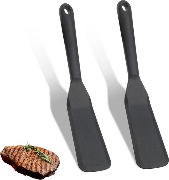 Set di spatole in silicone nero - 2 pezzi per omelette, stecchi e pancakes