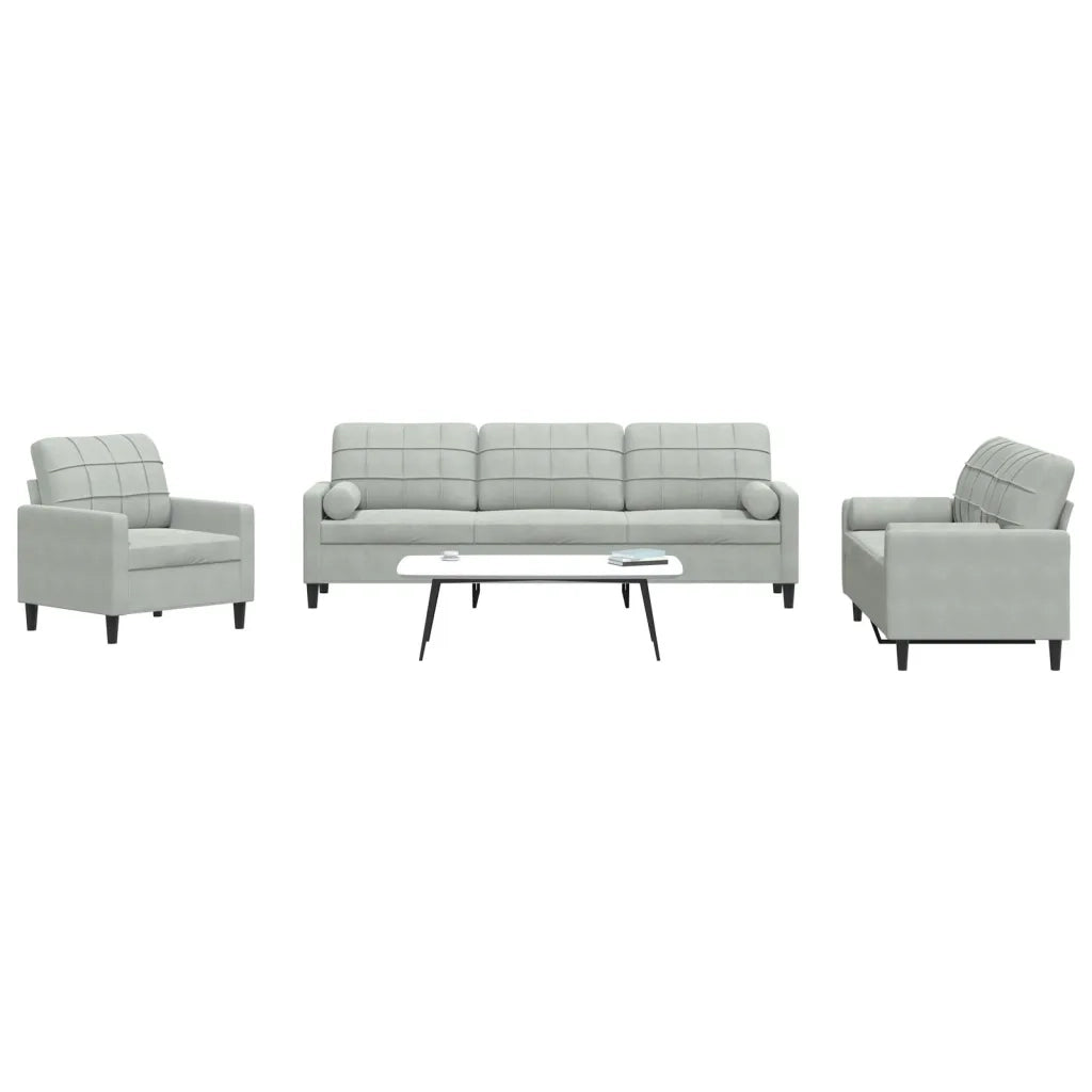 Set di Divani 3 pz con Cuscini e Rinforzi Grigio Chiaro Velluto 3278451