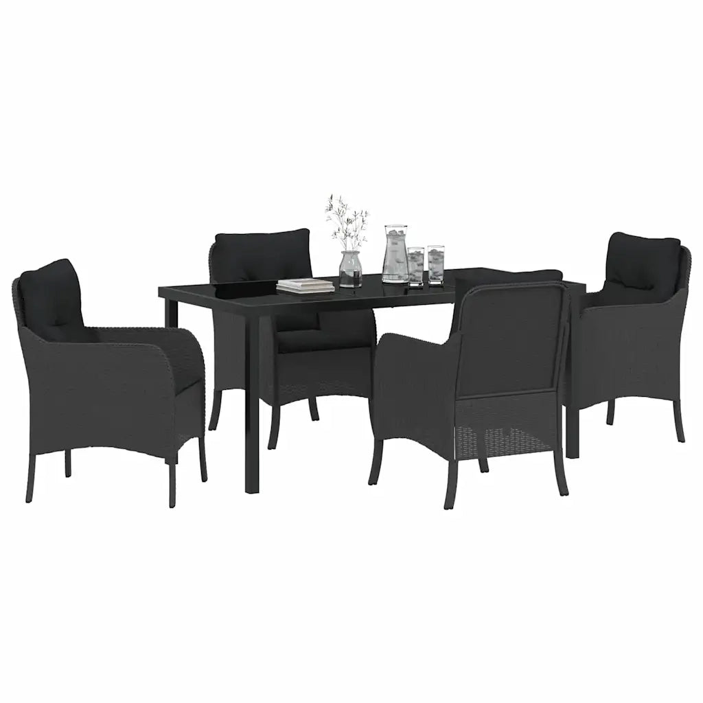 Set da Pranzo per Giardino con cuscino 5 pcs Nero polyrattan