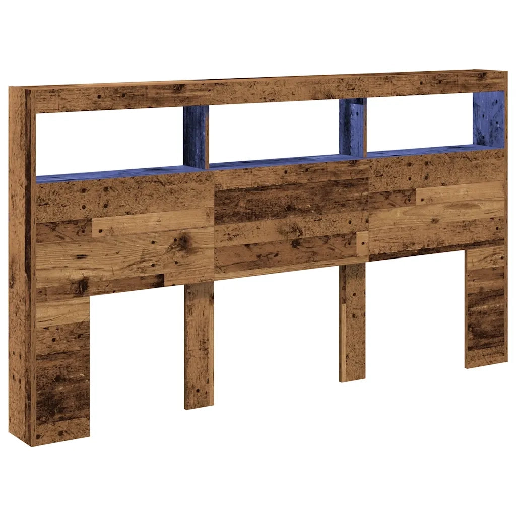 Testiera con Contenitore a LED-Testiera con Ripiani Legno Antico 180x17x102 cm