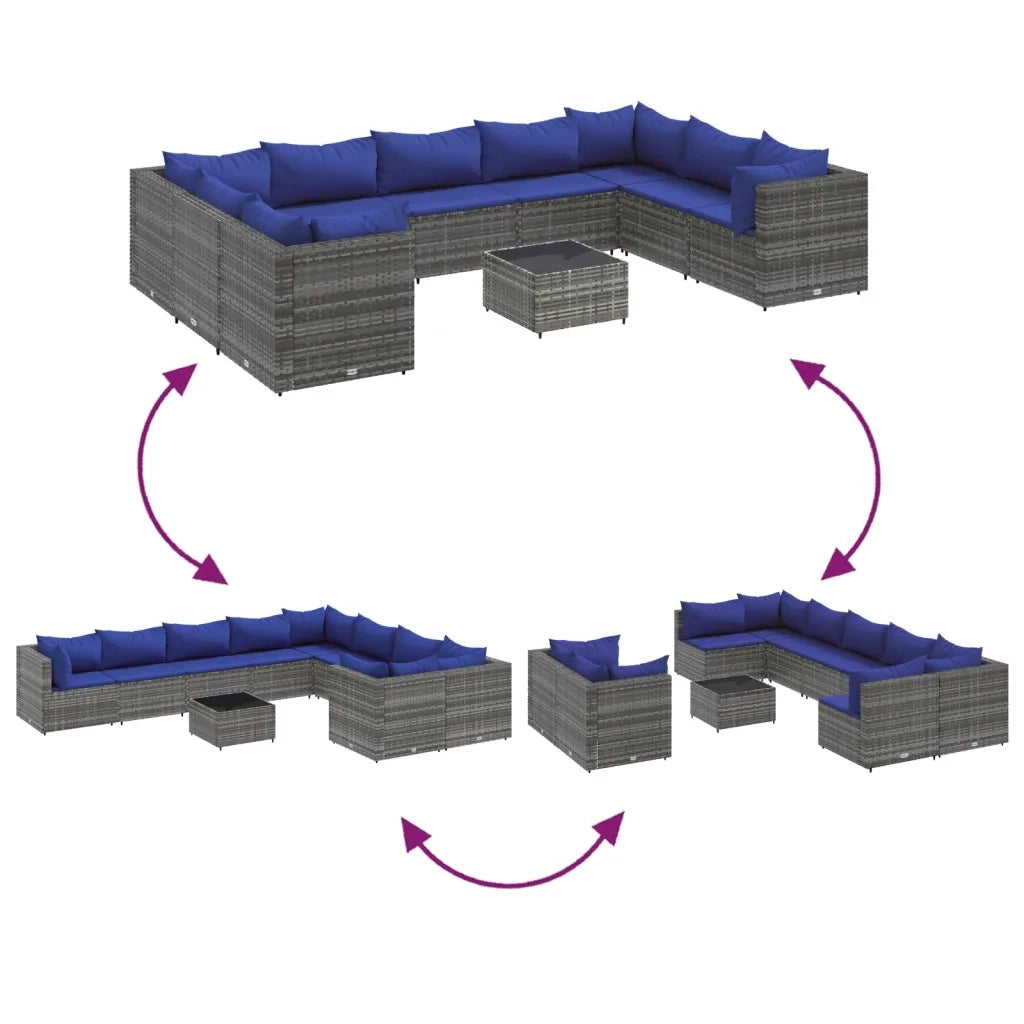 Set Divano da Giardino 10 pz con Cuscini Grigio in Polyrattan 3308311