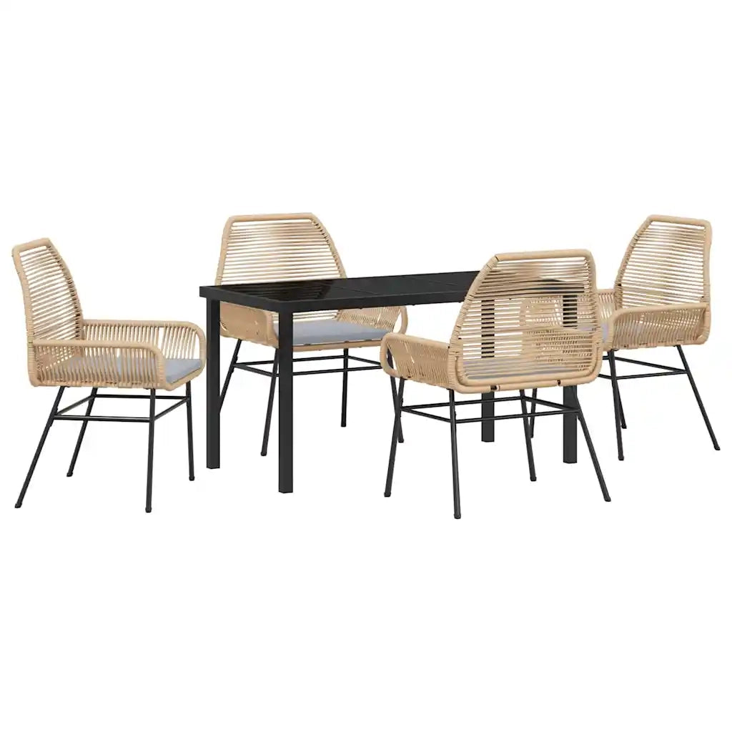 Set da Pranzo per Giardino con cuscino 5 pcs Marrone polyrattan