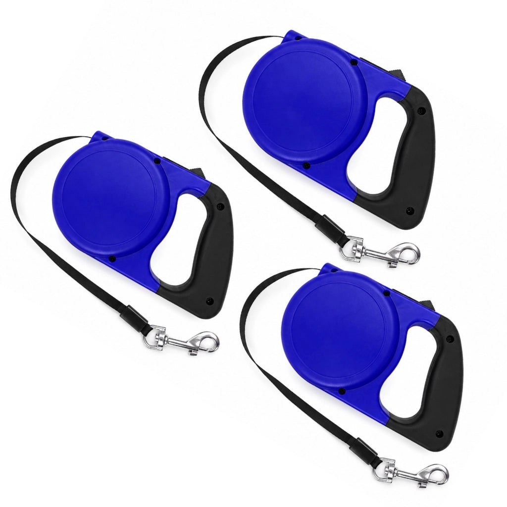 Set 3 Guinzagli Estensibili per Cani con Sistema Retrattile e Pulsante di Blocco – Disponibile da 5 m fino a 20 kg o da 8 m fino a 30 kg  Blu - 8Metri-30Kg
