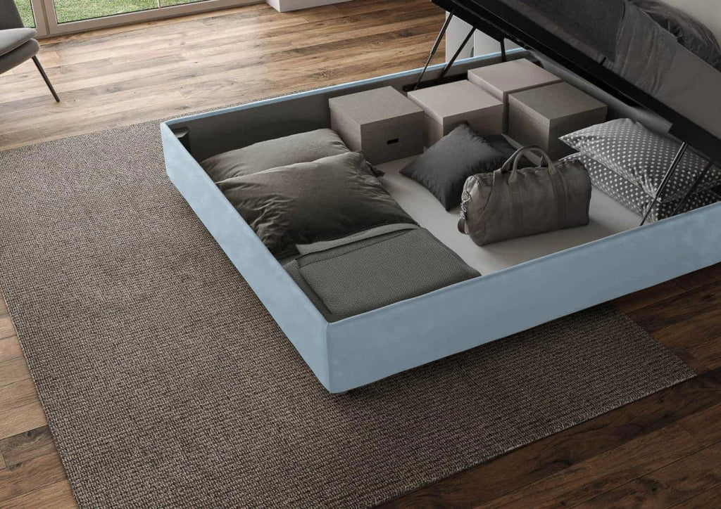 Letto Matrimoniale Francese 140x190 cm con Rete e Contenitore Agueda Azzurro