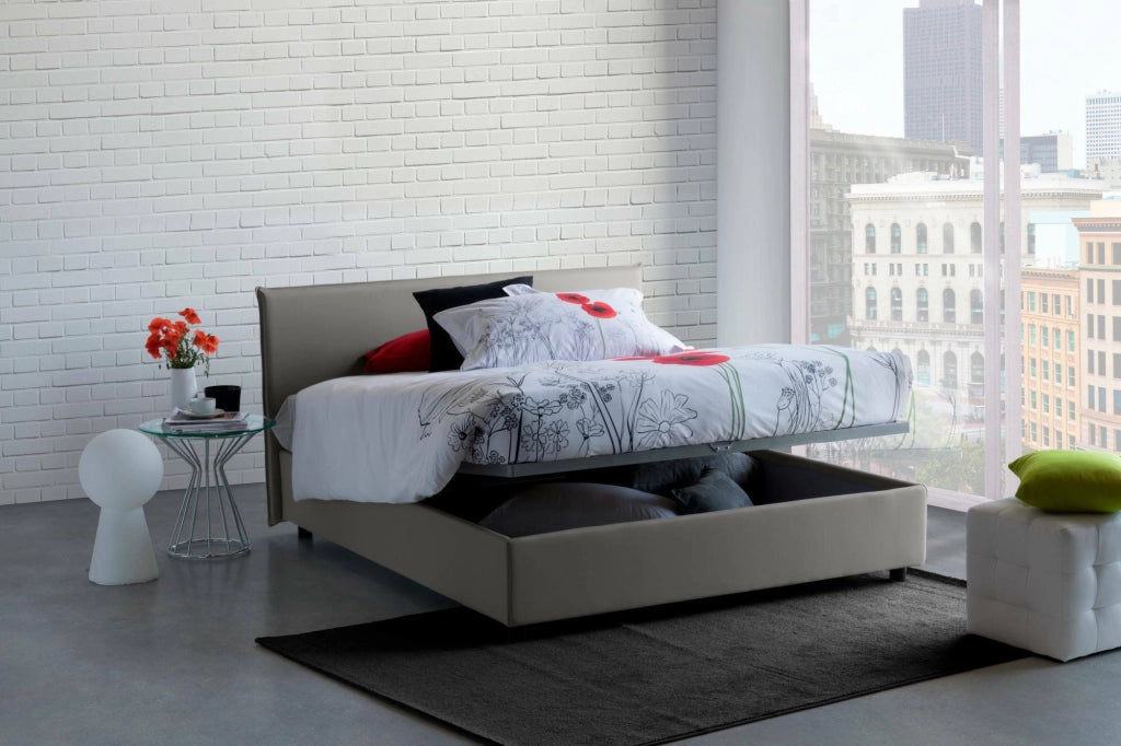 Letto matrimoniale Angelic, Letto contenitore con rivestimento in tessuto, Made in Italy, Apertura frontale, adatto per materasso cm 140x190, Grigio