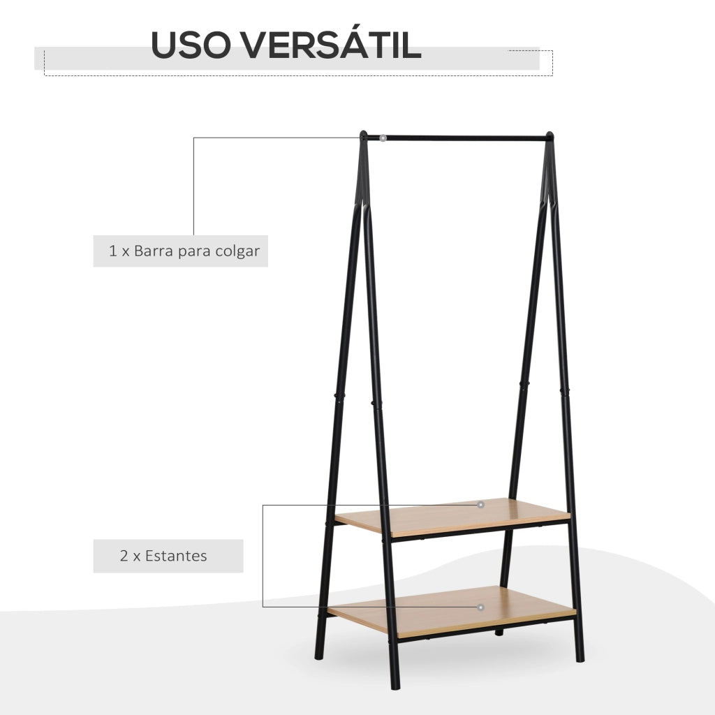 Appendiabiti con scaffali e barra ¨C Minimal ¨C Nero 64x42,5x149cm