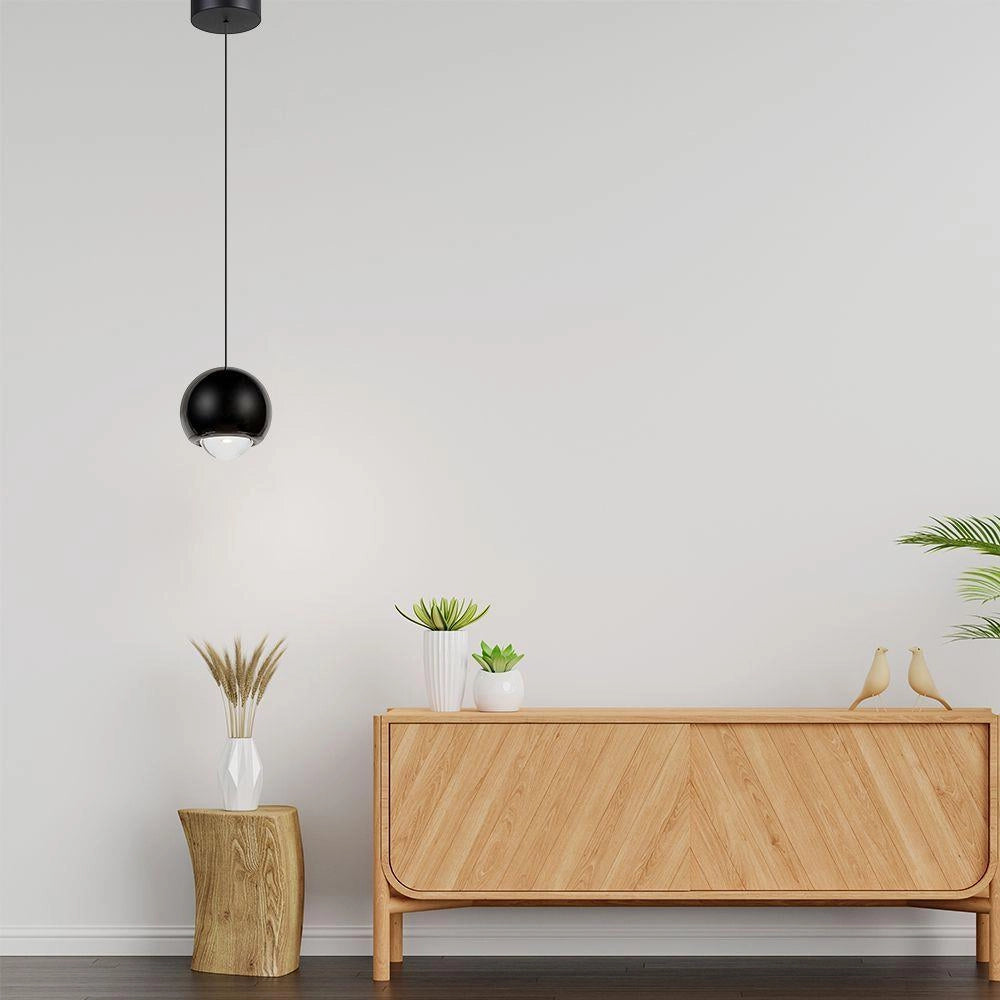 Lampada a sospensione nera sfera LED 6W 3000K V-TAC