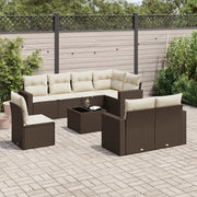 Set Divani da Giardino 9pz con Cuscini Marrone in Polyrattan 3219243