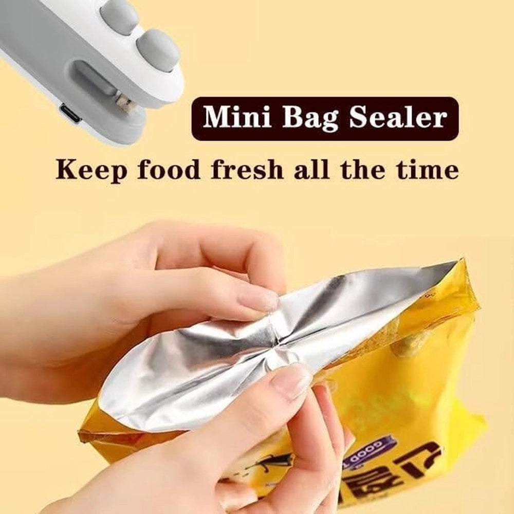 Trade Shop - Mini Sigillante 2 In 1 Usb Ricaricabile Portatile Per Sigillare Sacchetti Alimenti -
