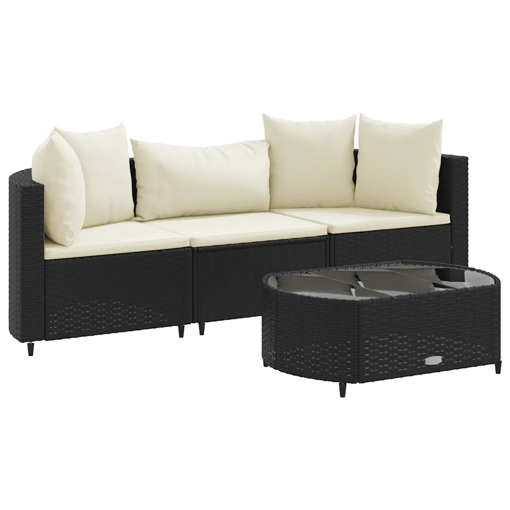 Set Divani da Giardino 4 pz con Cuscini Nero in Polyrattan 3308360