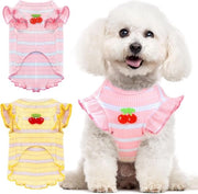 Set di 2 maglietta a strisce per cani piccoli, abitini rosa carico e giallo per cani e gatti piccoli, giacca senza maniche di cotone soffice per cuccioli, abbigliamento estivo per animali domestici (rosa + giallo, M)