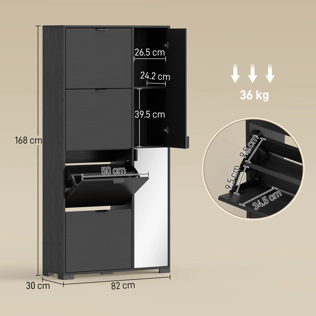 Scarpiera con Specchio e 4 Cassetti a Ribalta ¨C Zephmum ¨C Nero