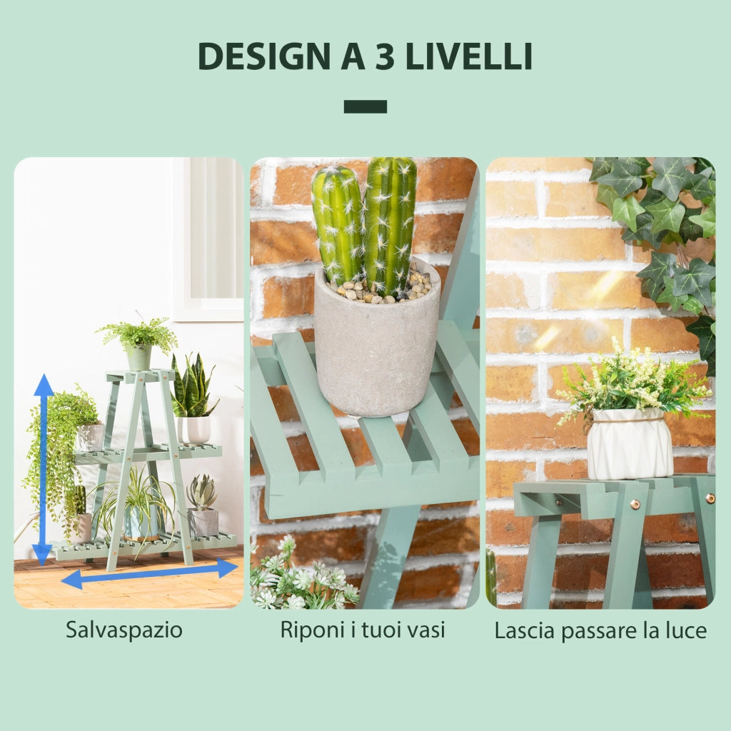 Portapiante a 3 Livelli in Legno per Interni ed Esterni ¨C Minimal ¨C Verde Chiaro 76x26x76 cm