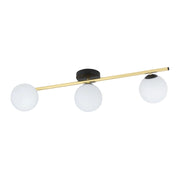 Plafoniera Contemporanea 3 Luci Eracle In Acciaio Oro/Nero E Sfere Vetro Bianco