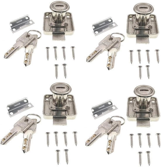 Cilindro di chiusura per armadi 4x - Slot per armadio - Slot di apertura - Armadio a muro con slot - Slot per porta - In acciaio inossidabile - Adatto per porte fino a 22 mm di spessore - Chiusura per armadi